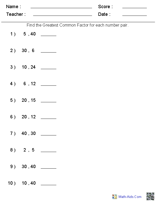 greatest common factor factor trees worksheet