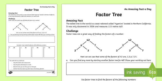 Factor Trees Worksheet - Teaching Resource (teacher made) - Worksheets ...
