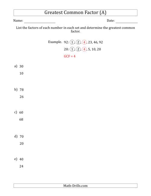 Determining Greatest Common Factors of Sets of Two Numbers from 4 ...