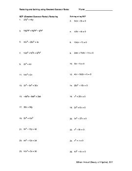 Factor and Solve using the Greatest Common Factor Worksheet