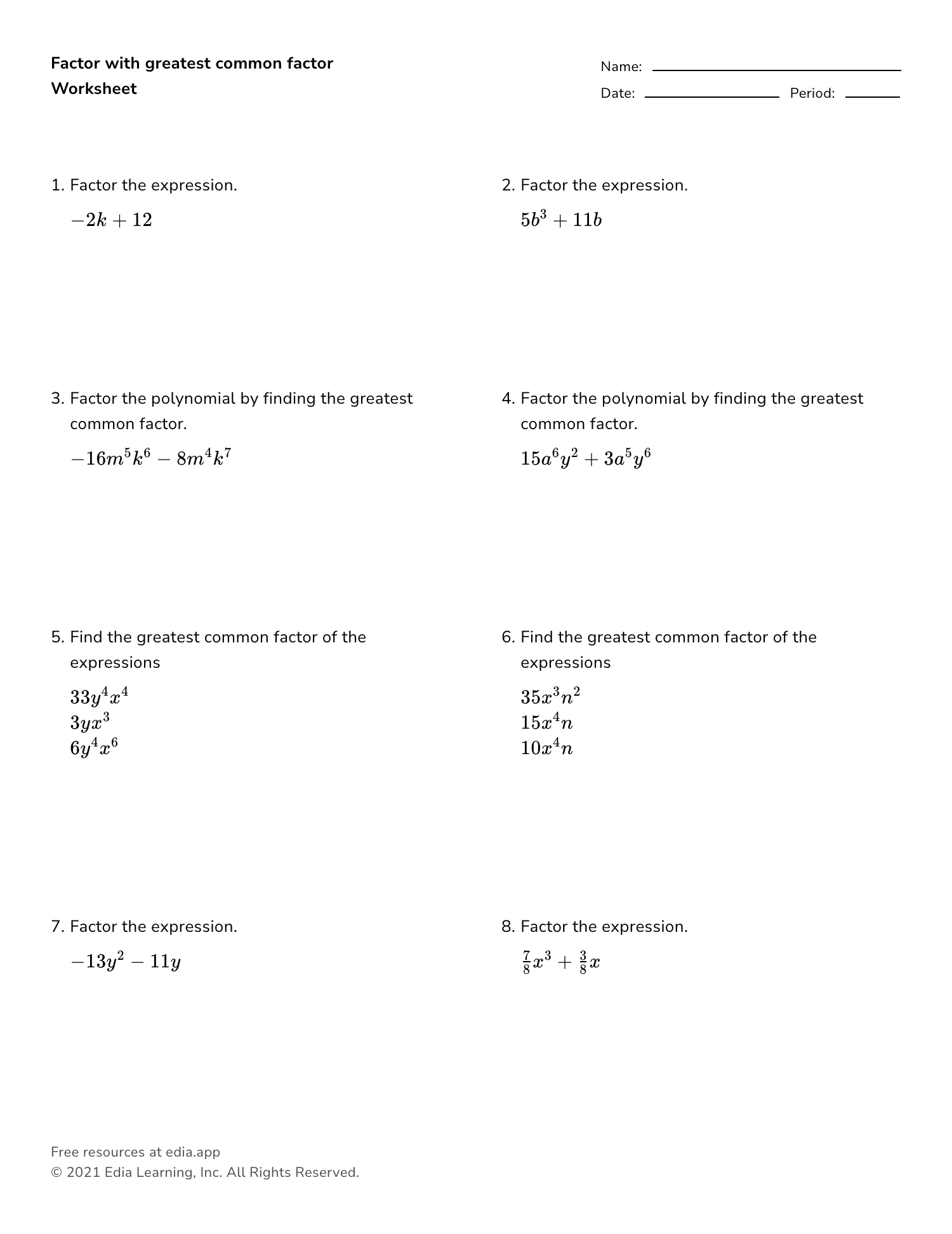 Greatest Common Factor Worksheet page - Worksheets Library