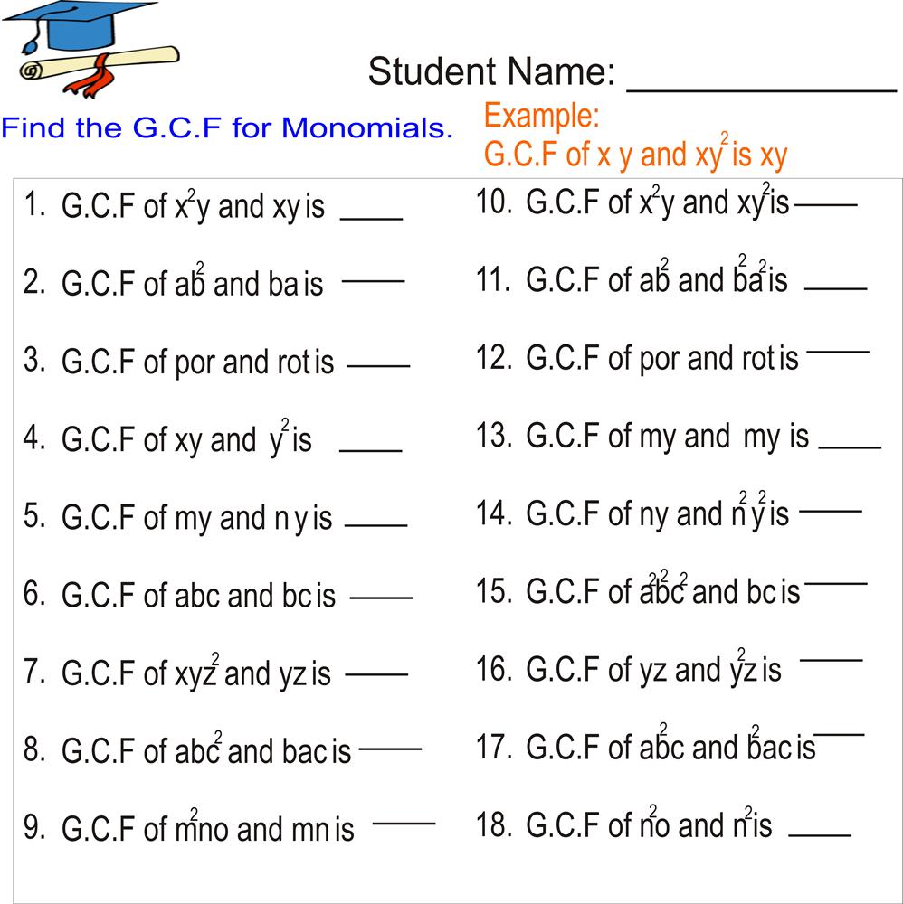 Greatest common factor Monomials