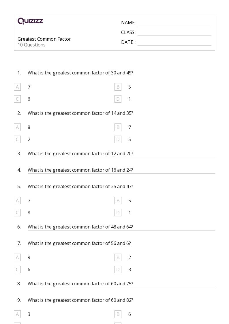 50+ Greatest Common Factor worksheets for 4th Year on Quizizz ...