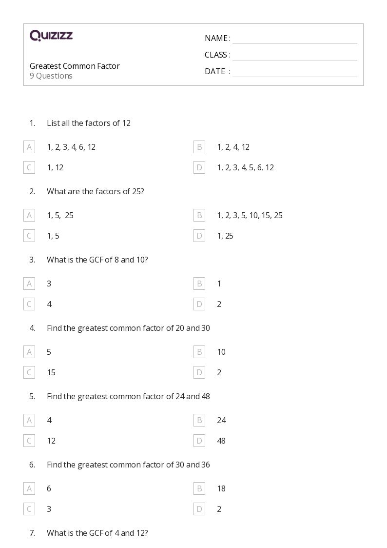 50+ Greatest Common Factor worksheets for 3rd Grade on Quizizz ...