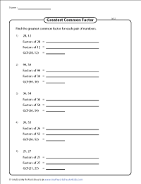 greatest common factor worksheet with answers