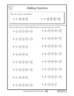 Adding fractions #3 | 5th grade Math Worksheet | GreatSchools