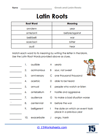 greek and latin roots 4th grade worksheet