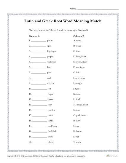 greek latin roots worksheet
