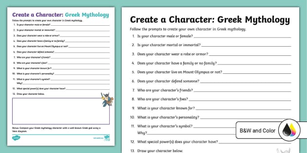 Greek Mythology: Create a Character Activity for 3rd-5th Grade