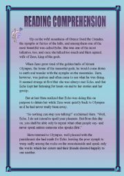 greek mythology reading comprehension worksheet