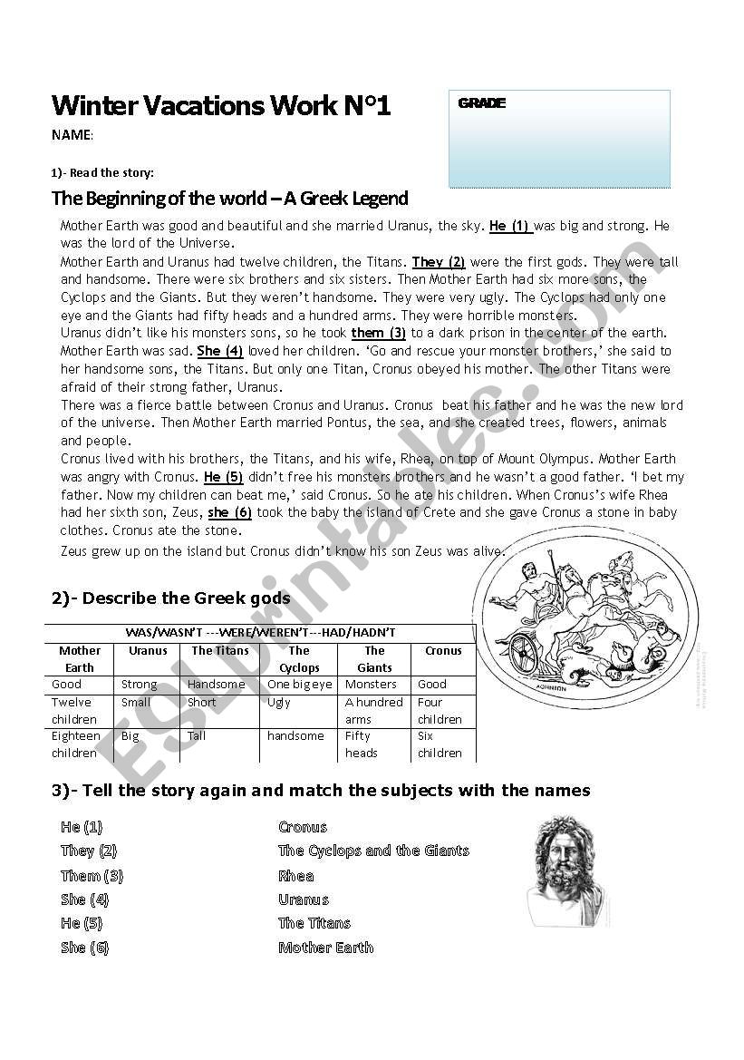 greek mythology reading comprehension worksheet
