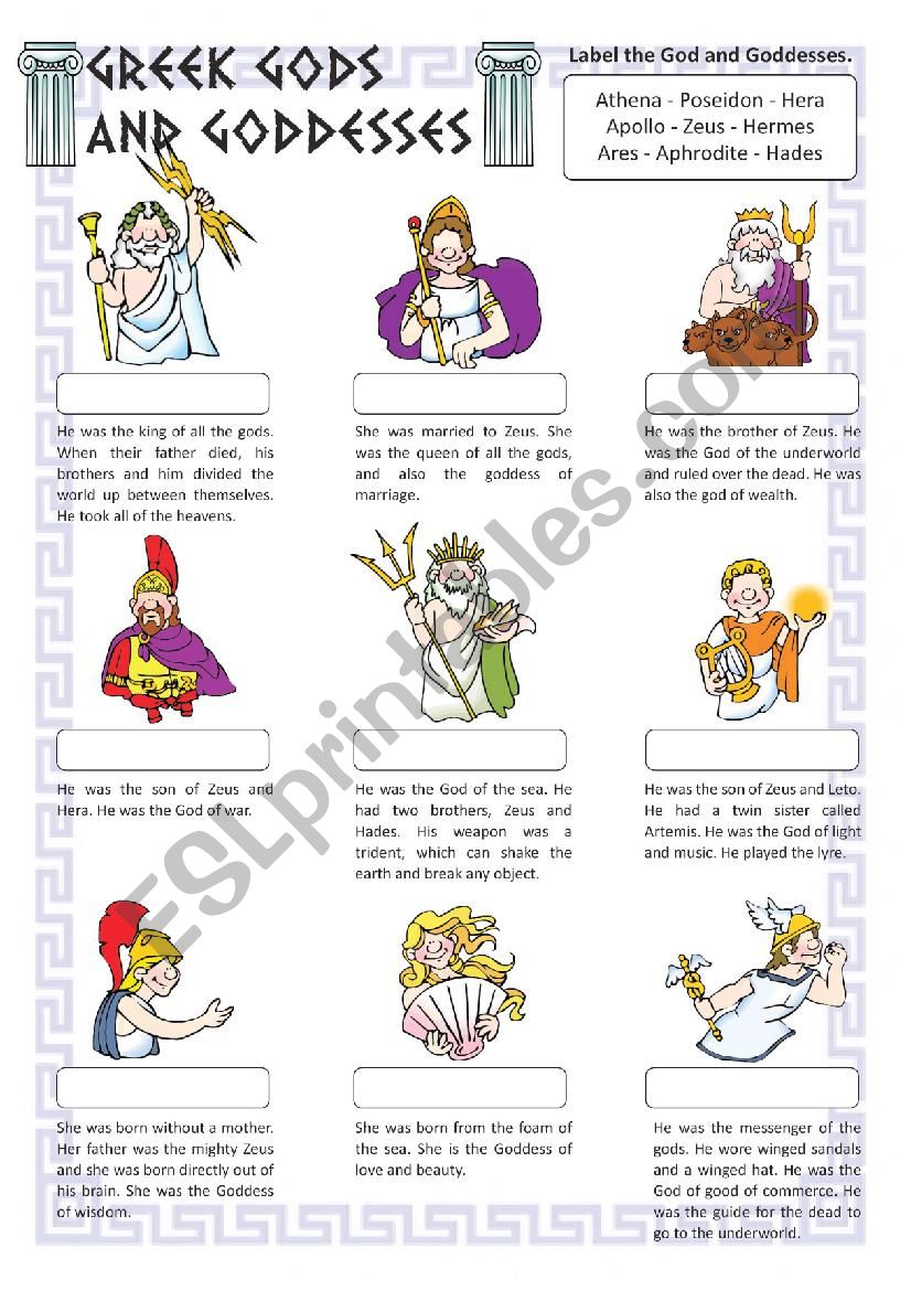 greek mythology worksheet