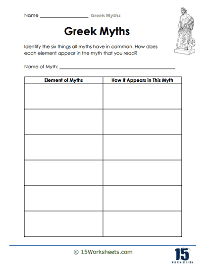 greek myths worksheet