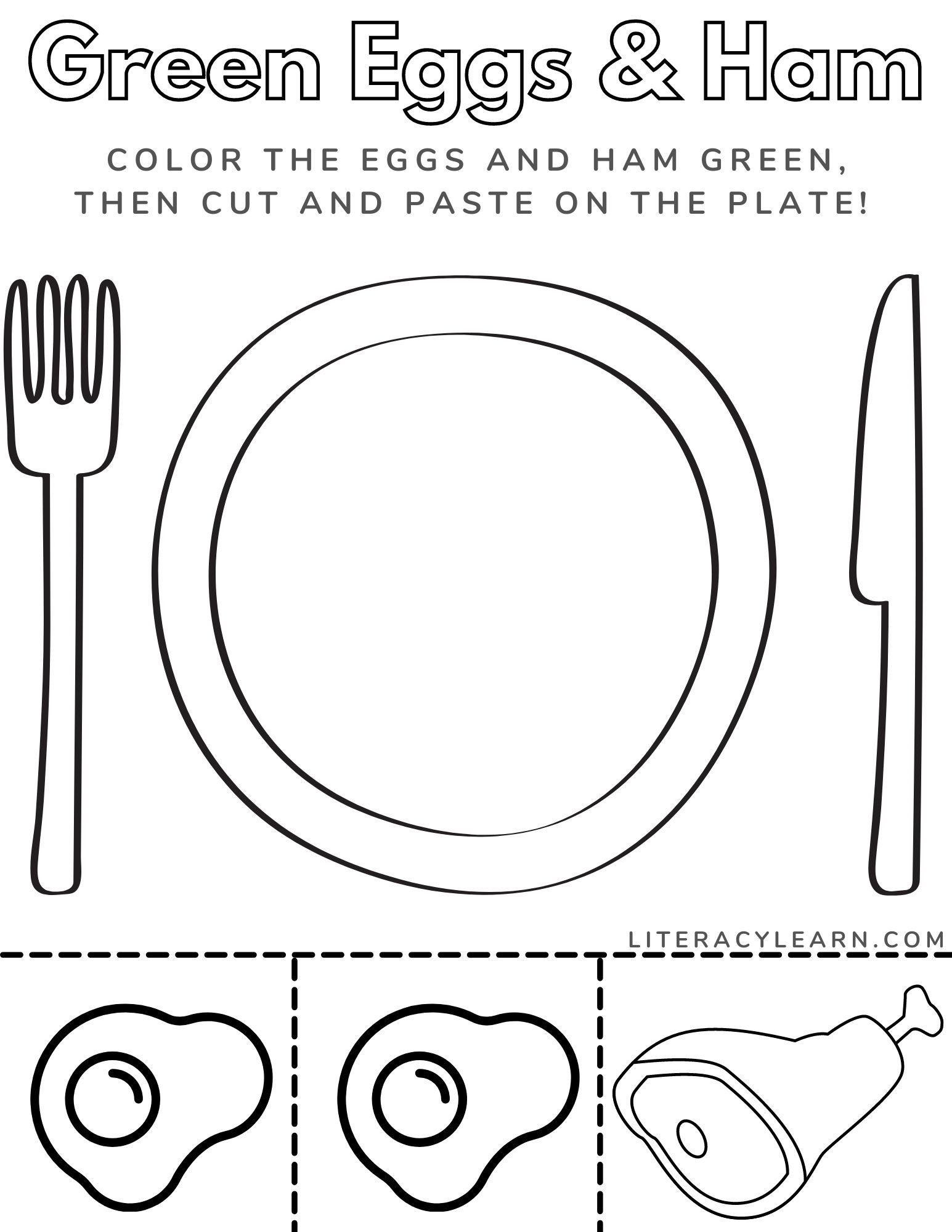 Green Eggs &  Ham Printable Worksheet - Literacy Learn