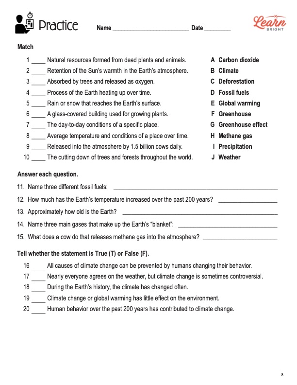 greenhouse effect worksheet middle school