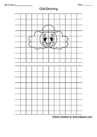Art Grid Clown Drawing Worksheet For UKG, Art Grid Drawing ...