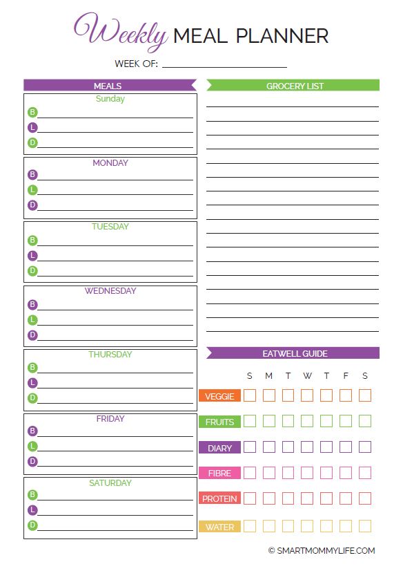 2024 Free Printable Weekly Meal Planner With Grocery List - Smart ...