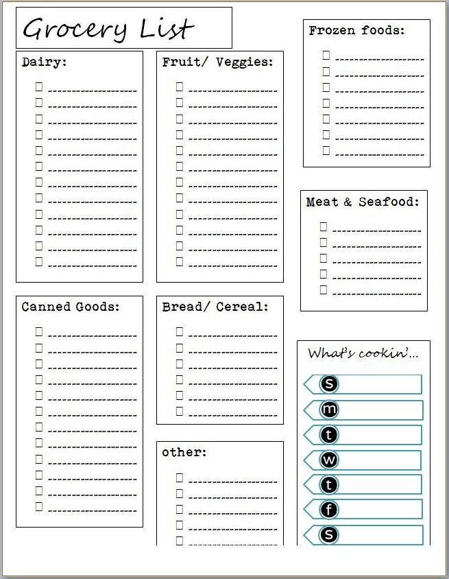 Free Printable Grocery List and Meal Planner