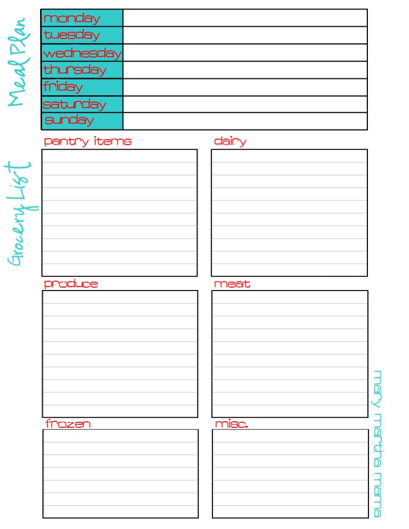 Meal Plan &  Grocery List {Free Printable} - Mary Martha Mama