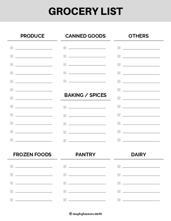 grocery list planner printable