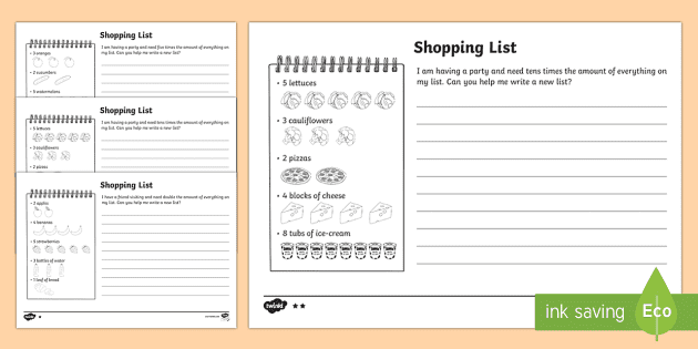 grocery list worksheet