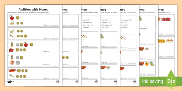 grocery shopping math worksheet
