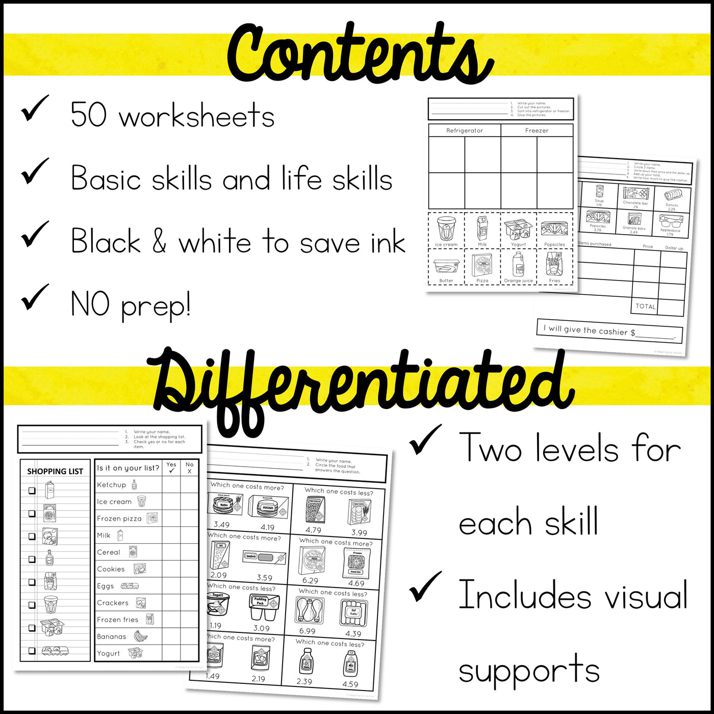 grocery store math worksheet
