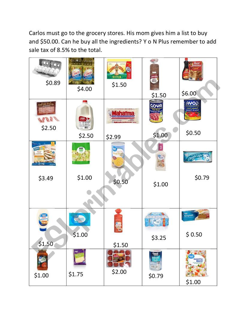 Grocery Store Math Worksheet PDF Chocolate Foods Worksheets Library