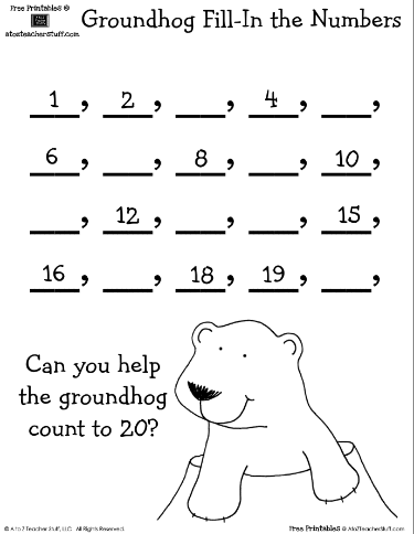 Groundhog Fill-in-the-Numbers Worksheet | A to Z Teacher Stuff ...
