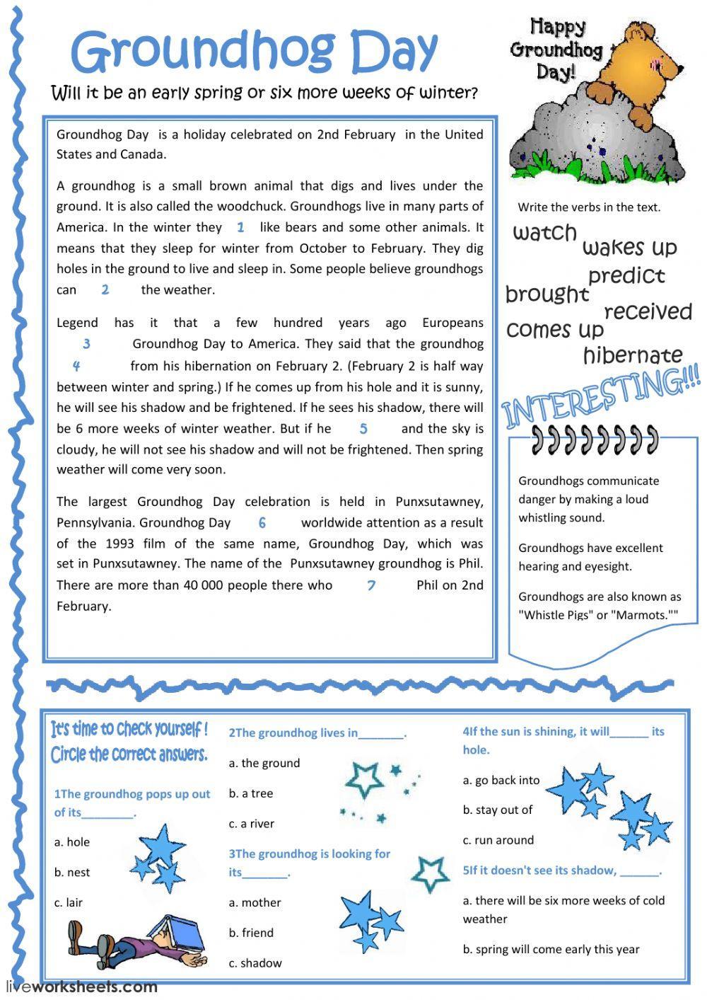 Groundhog day worksheet  