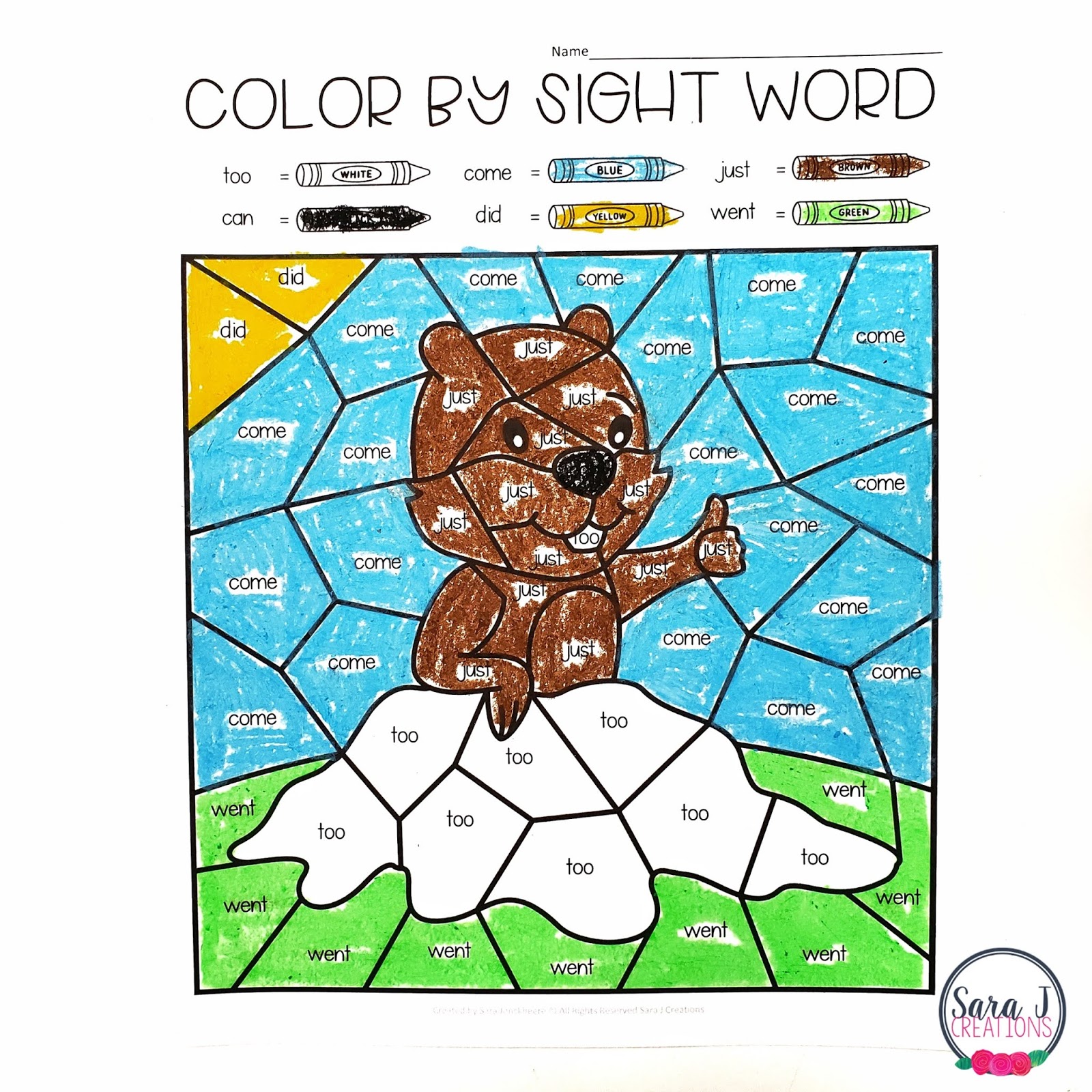 Free Groundhog Day Color by Sight Word Activities | Sara J Creations