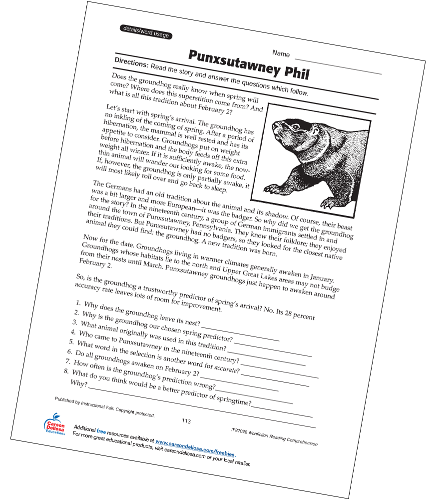 groundhog day worksheet 4th grade