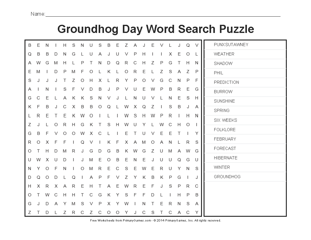 Groundhog Day Worksheets: Groundhog Day Word Search Puzzle • Free ...