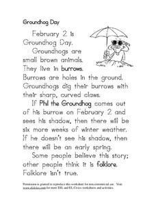Groundhog Day Worksheet for 1st - 5th Grade | Lesson Planet