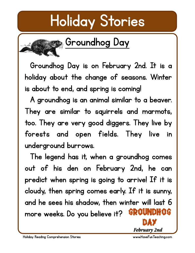 Groundhog Day Reading Comprehension Worksheet  