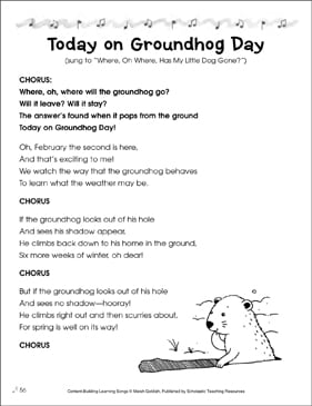 Today on Groundhog Day: Content-Building Learning Song | Printable ...