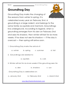 Groundhogs Day Worksheets