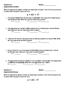 growth and decay problems worksheet