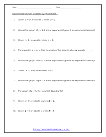 Exponential Growth and Decay Worksheets