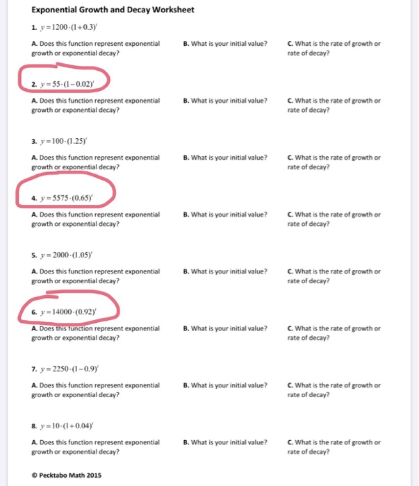 growth and decay worksheet answers