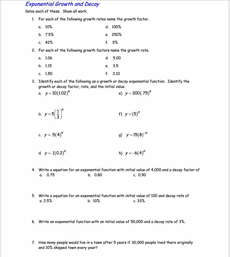 growth and decay worksheet answers