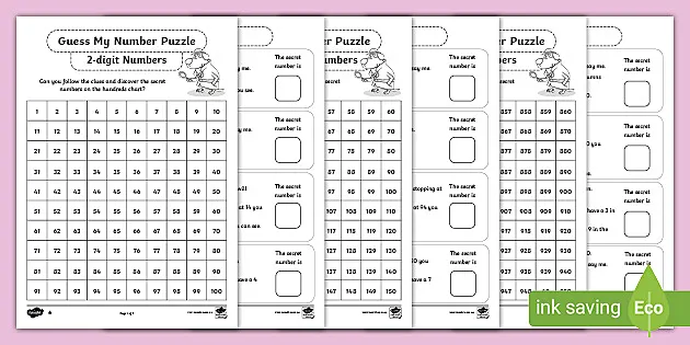 Guess My Number Hundreds Chart Puzzles skip counting