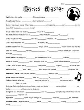 guess the lyrics printable quiz