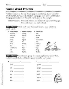Guide Word Practice Worksheet for 2nd - 3rd Grade | Lesson Planet