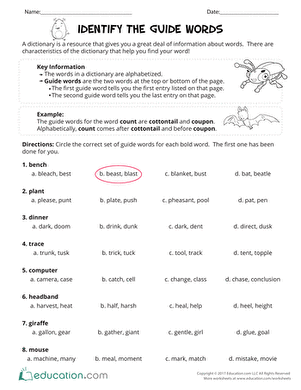 Identify the Guide Words | Worksheet 
