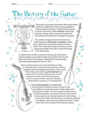 History of the Guitar | Worksheet 