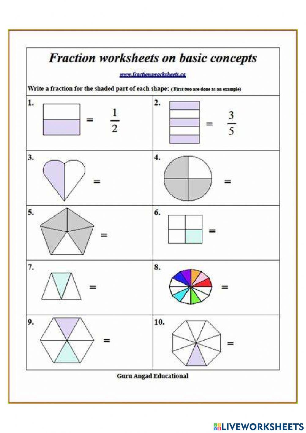 Fraction as a part of whole worksheet  