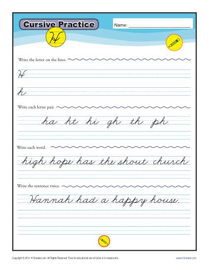 Cursive H - Letter H Worksheets for Handwriting Practice - Worksheets ...
