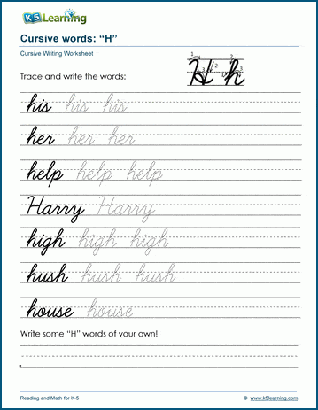 Cursive words starting with H | Worsheets library - Worksheets Library