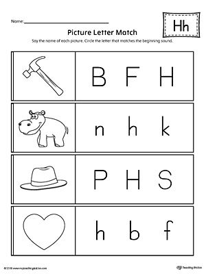 Picture Letter Match: Letter H Worksheet | MyTeachingStation.com